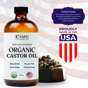 C CARE Castor Oil 100% Pure Organic Cold Pressed 16oz with amber glass bottle