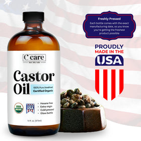 C CARE Castor Oil 100% Pure Organic Cold Pressed bottle side view