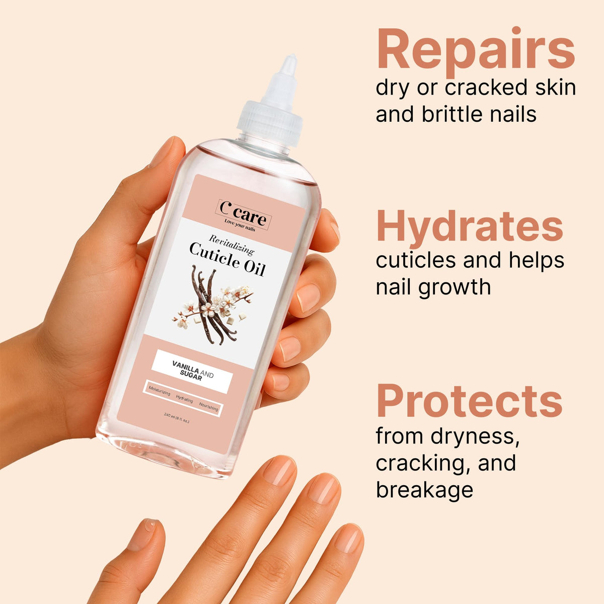 C CARE Cuticle Oil showing texture on skin
