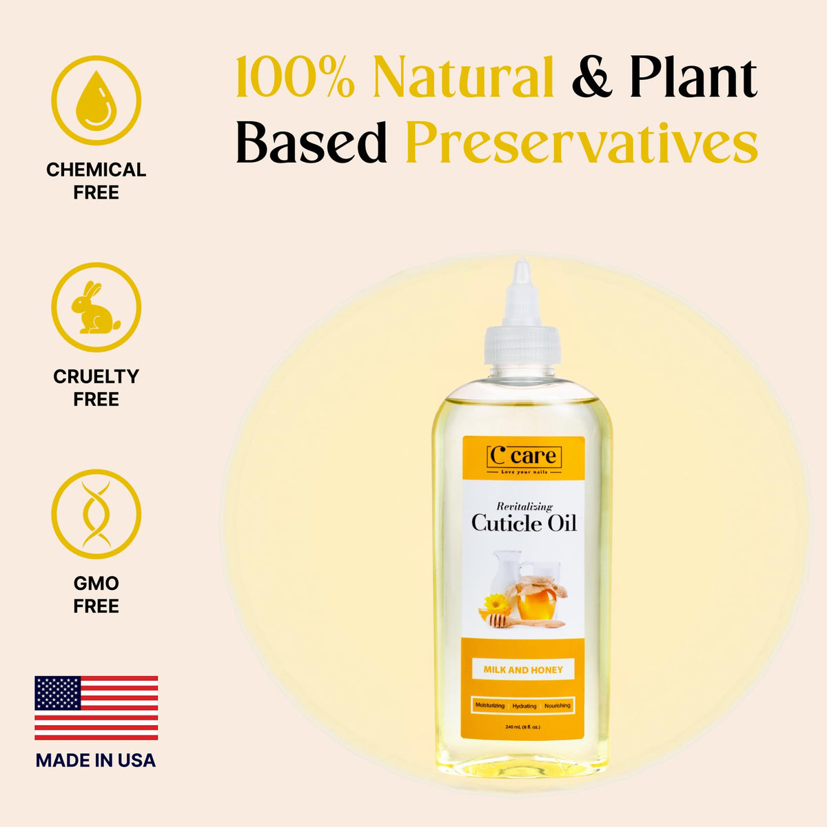 C CARE Milk and Honey Cuticle Oil bottle with cap