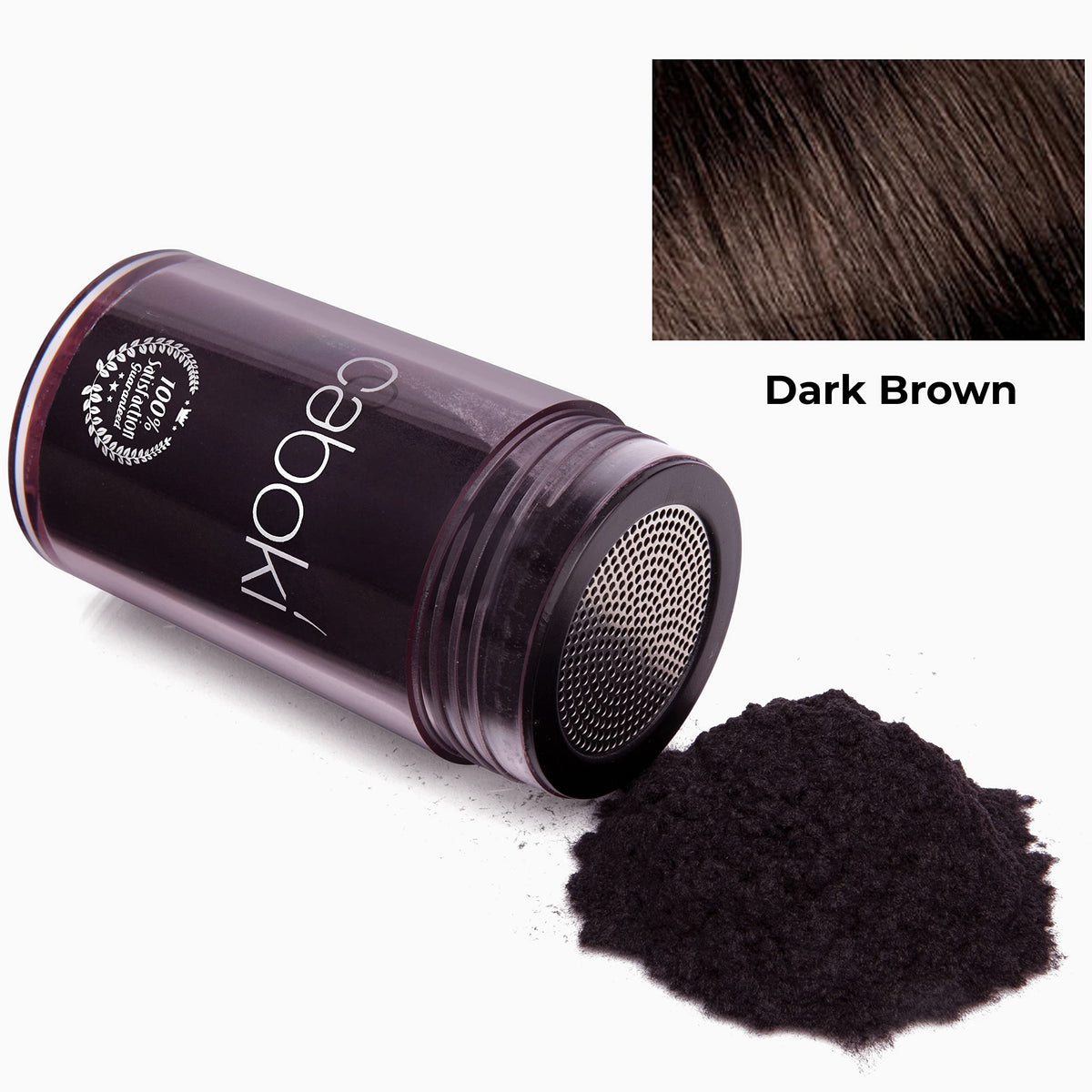 Caboki Hair Fibers 30g Dark Brown showing application process