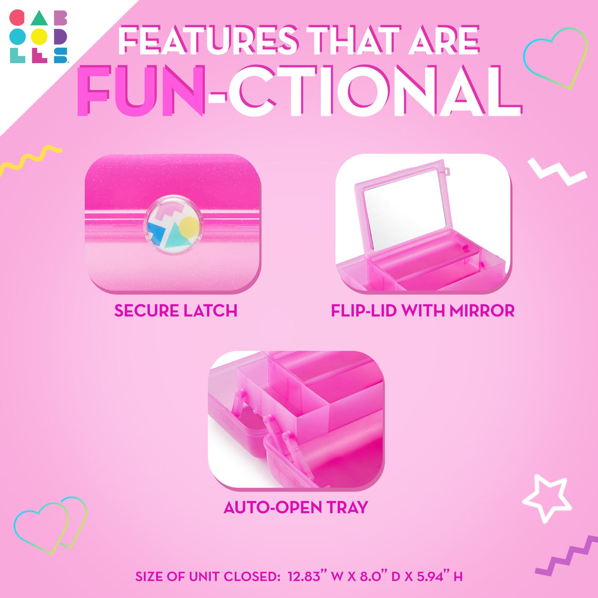 Caboodles On-the-Go Girl Cosmetic Case side view with secure latch