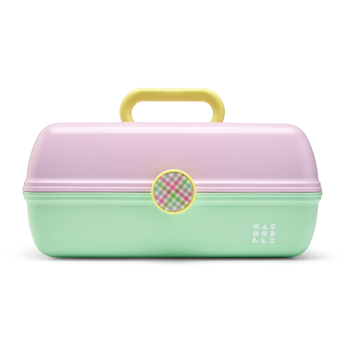 Caboodles On-The-Go Girl Makeup Box front view in lavender and light green