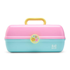 Caboodles On-The-Go Girl Makeup Box front view in two-tone pink and light blue