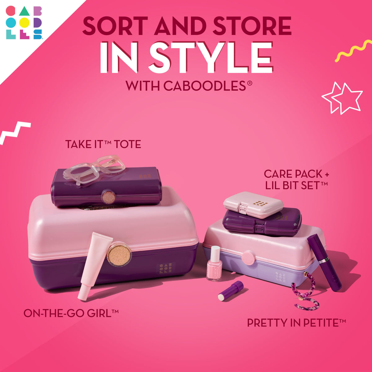 Caboodles On-The-Go Girl Makeup Box in a travel setting