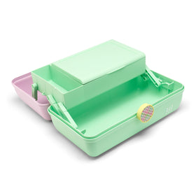 Caboodles On-The-Go Girl Makeup Box open showing spacious storage and built-in mirror