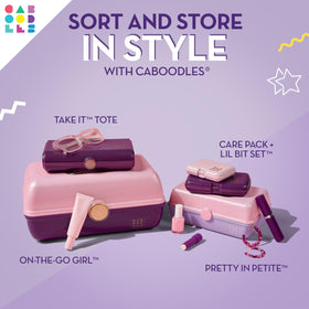 Caboodles On-The-Go Girl Makeup Box with built-in mirror open