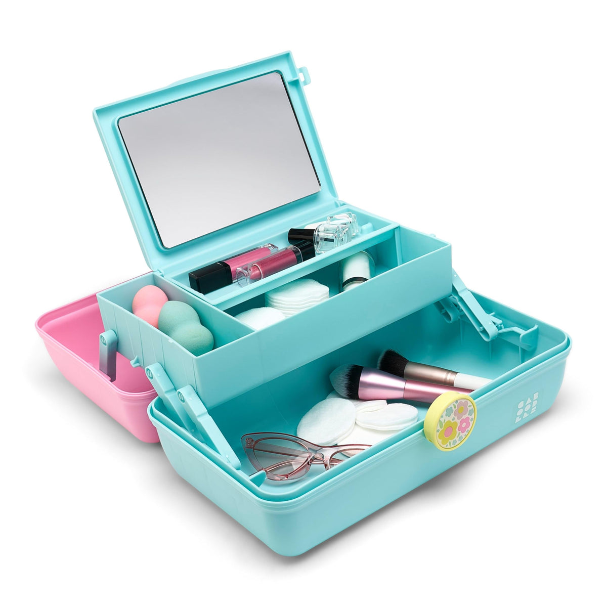 Caboodles On-The-Go Girl Makeup Storage Box lavender and light green side view