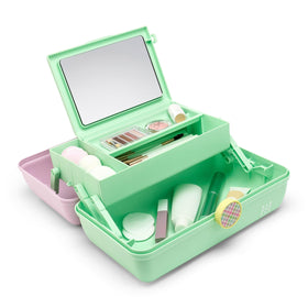 Caboodles On-The-Go Girl Makeup Storage Box with open compartments and mirror