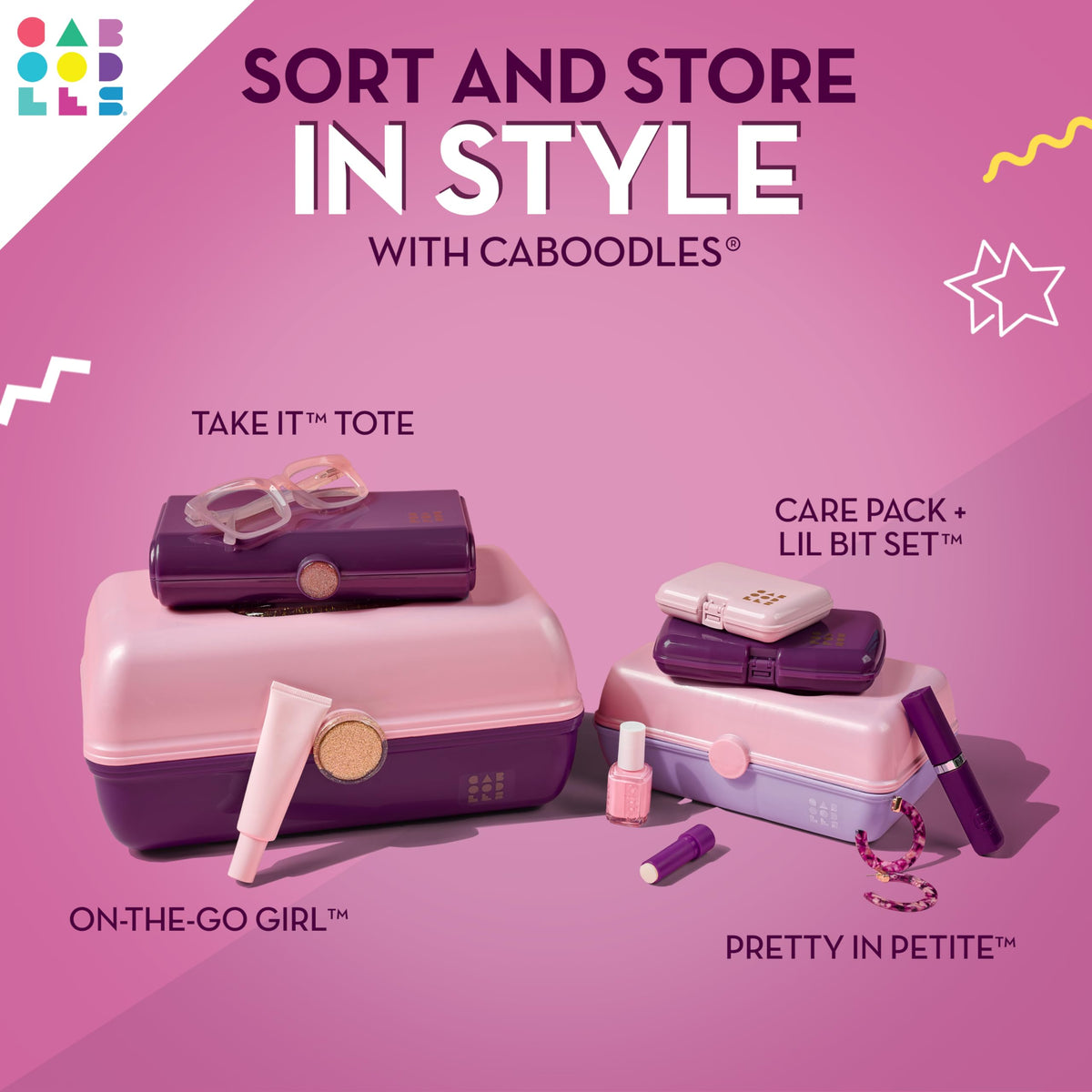 Caboodles Take-It Tote compact size next to a gym bag
