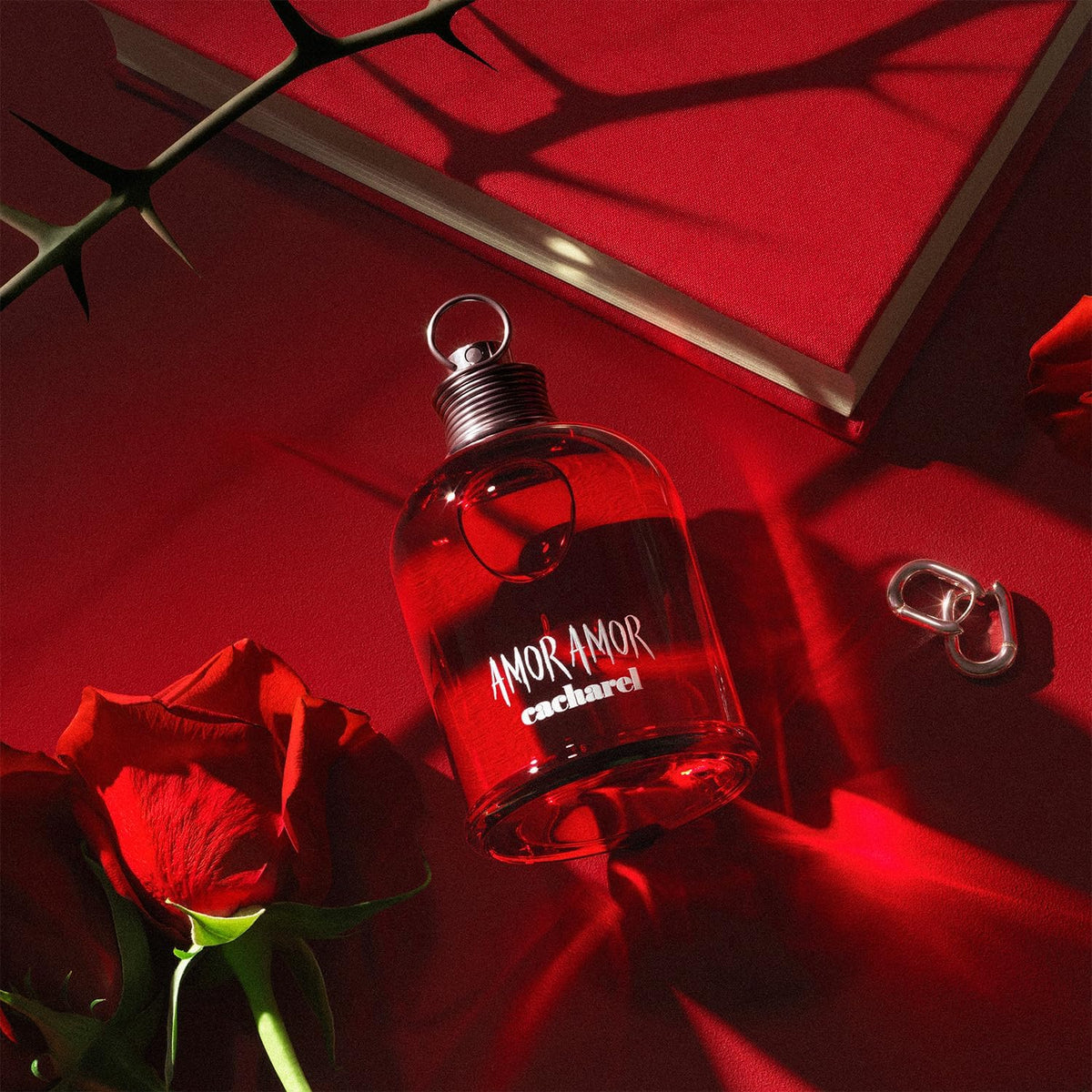 Cacharel Amor Amor bottle with floral background