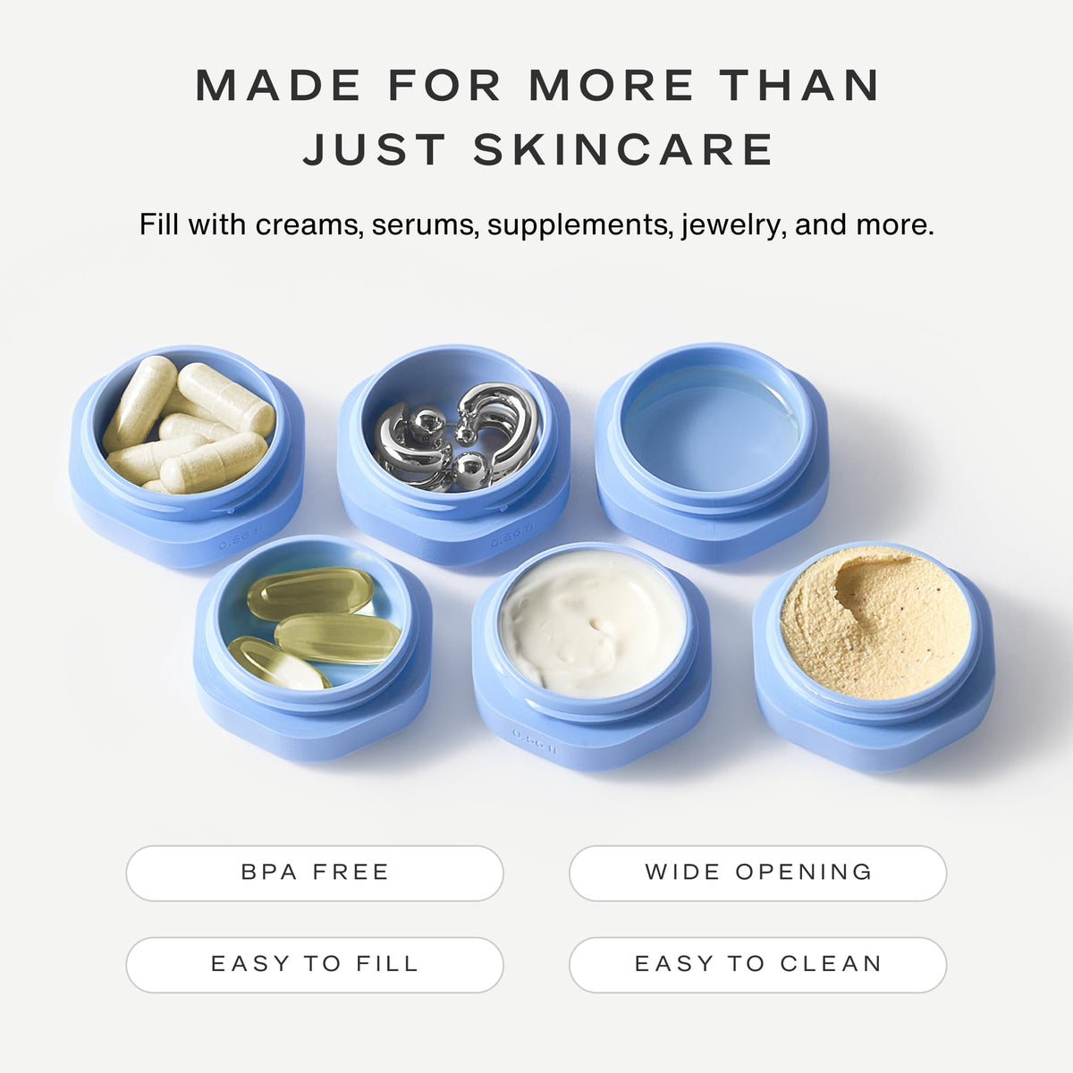 Cadence Capsules Basic Skincare Set wide opening for easy filling