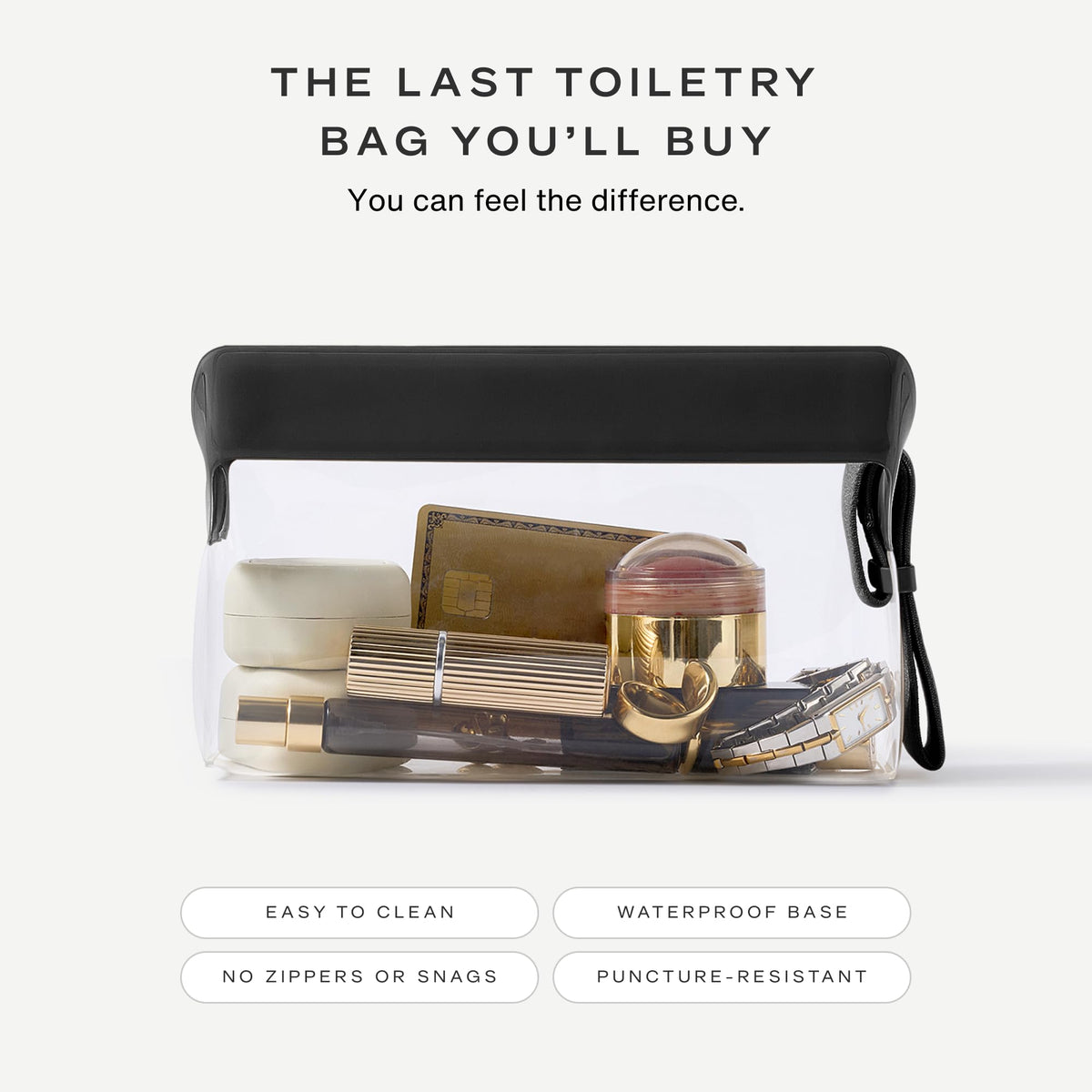 Cadence Parcel Clear Travel Kit opened as tray with toiletries
