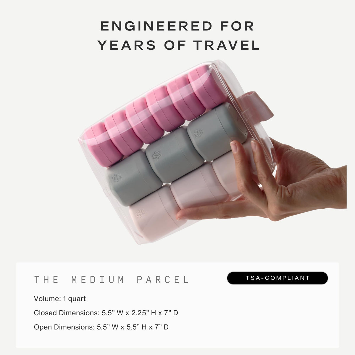 Cadence Parcel Clear Travel Kit side view showing modular design
