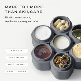 Cadence travel containers in a travel bag for convenient packing