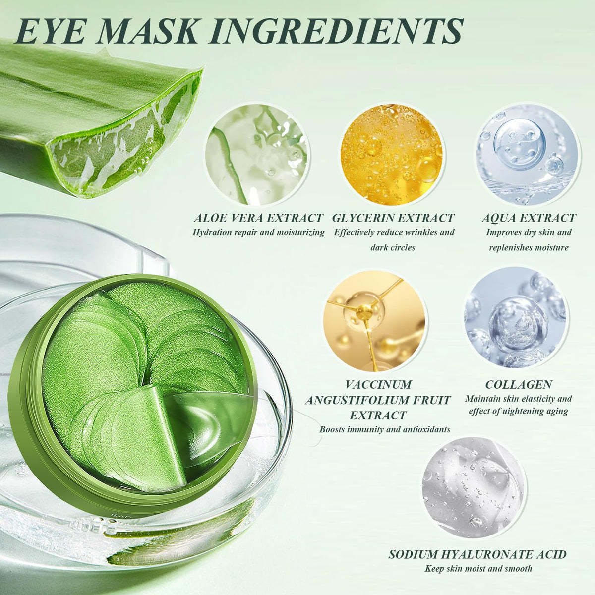 Caewous Aloe Vera Under Eye Patches with aloe vera leaves