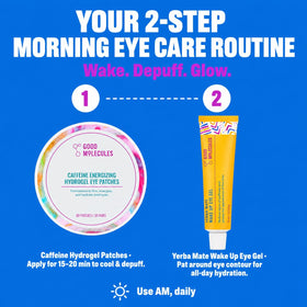 Caffeine Hydrogel Eye Patches in jar with a refreshing look