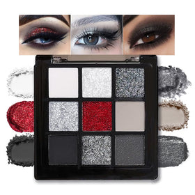 CAKAILA Smokey Black Red Eyeshadow Palette front view with 9 vibrant colours