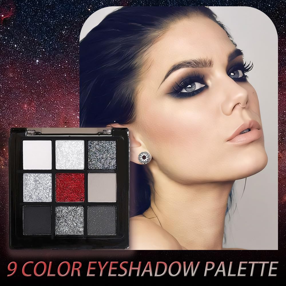 CAKAILA Smokey Black Red Eyeshadow Palette swatches on skin