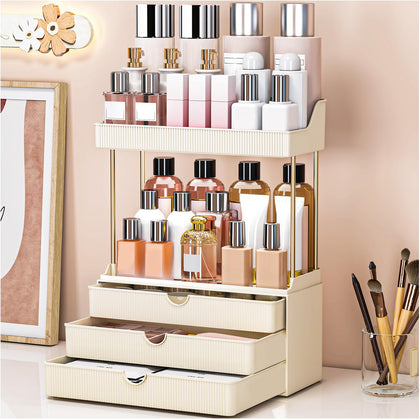 caktraie 3-Drawer Makeup Organizer front view in cream white