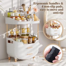 caktraie 4-Tier Makeup Organizer on bathroom countertop with cosmetics