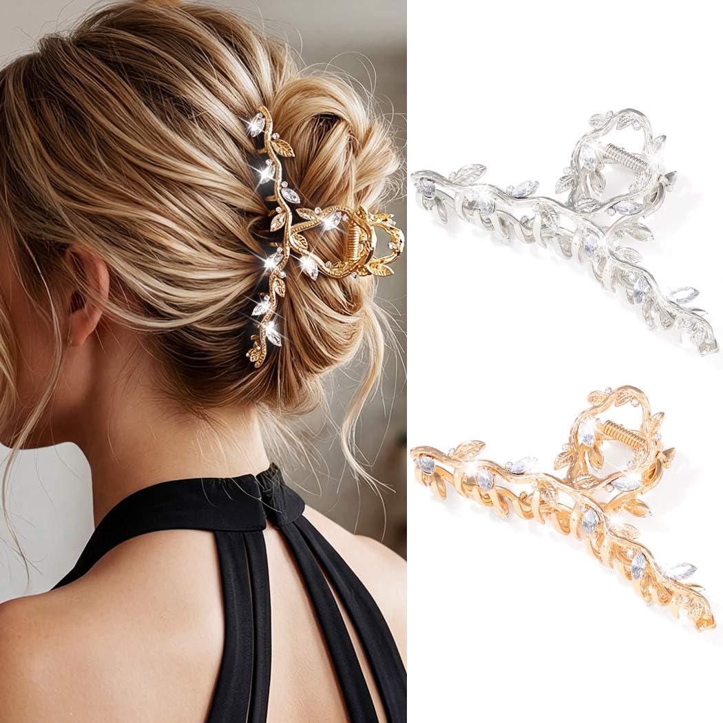 CAKURE Gold Claw Clip front view with rhinestones