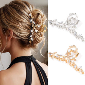 CAKURE Gold Claw Clip front view with rhinestones