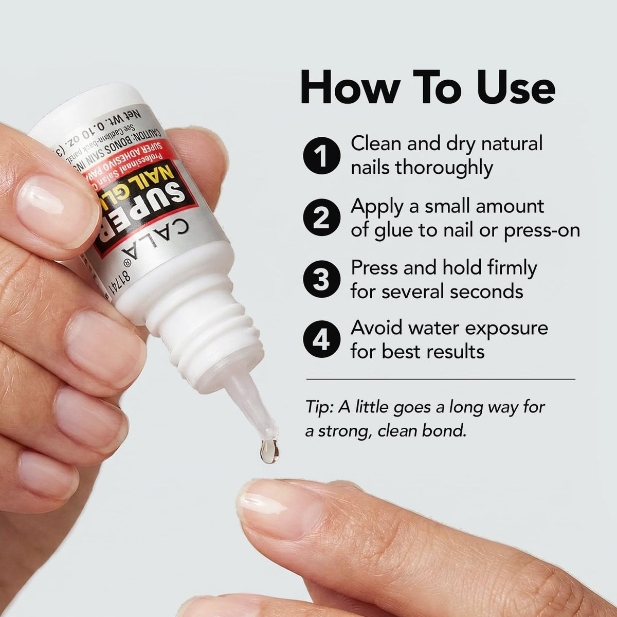 CALA Super Nail Glue application on false nails