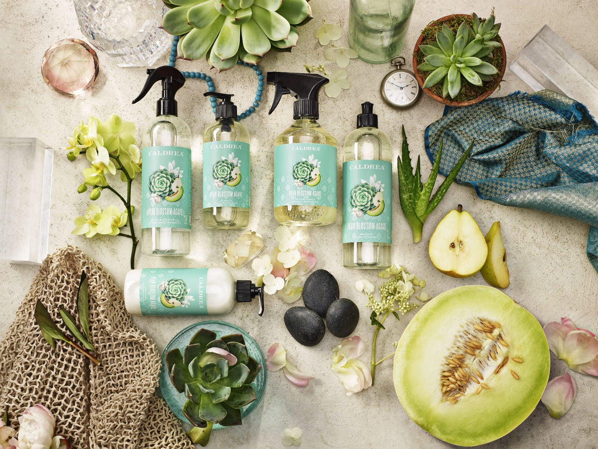 Caldrea Pear Blossom Agave Hand Wash Soap in a bathroom setting