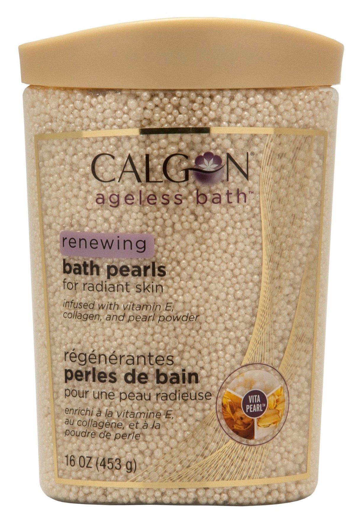 Calgon Ageless Bath Renewing Pearls 16 oz front view