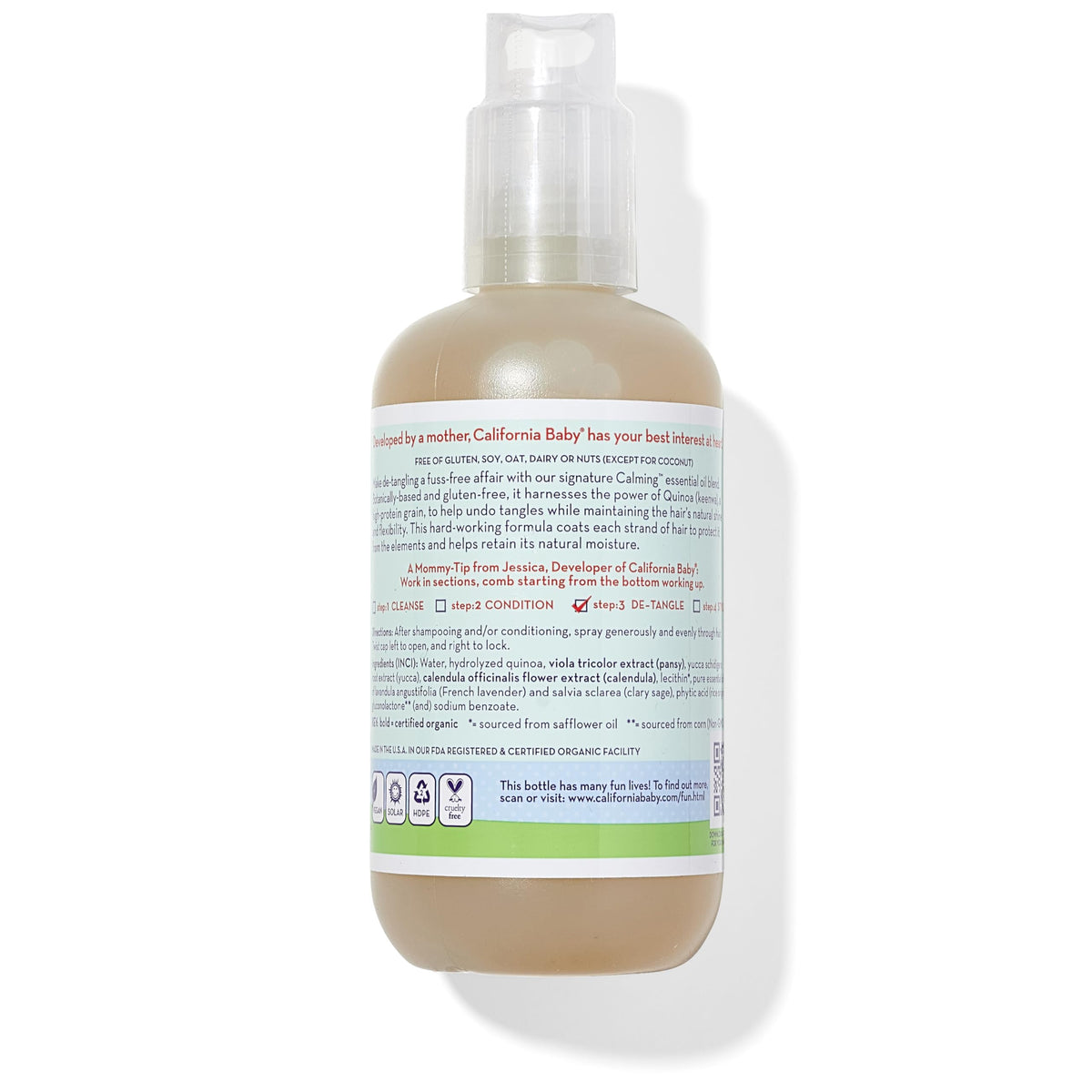 California Baby Calming Hair Detangler Spray 251 mL lavender scent back view