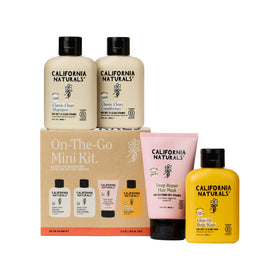 California Naturals On-The-Go Mini Travel Kit front view with shampoo, conditioner, hair mask and body wash