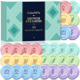 CalmNFiz 30 pack shower steamers assorted scents front view