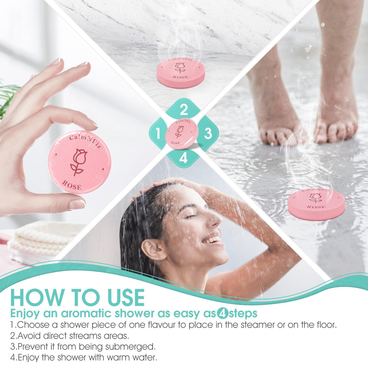 CalmNFiz shower steamer being used in a shower
