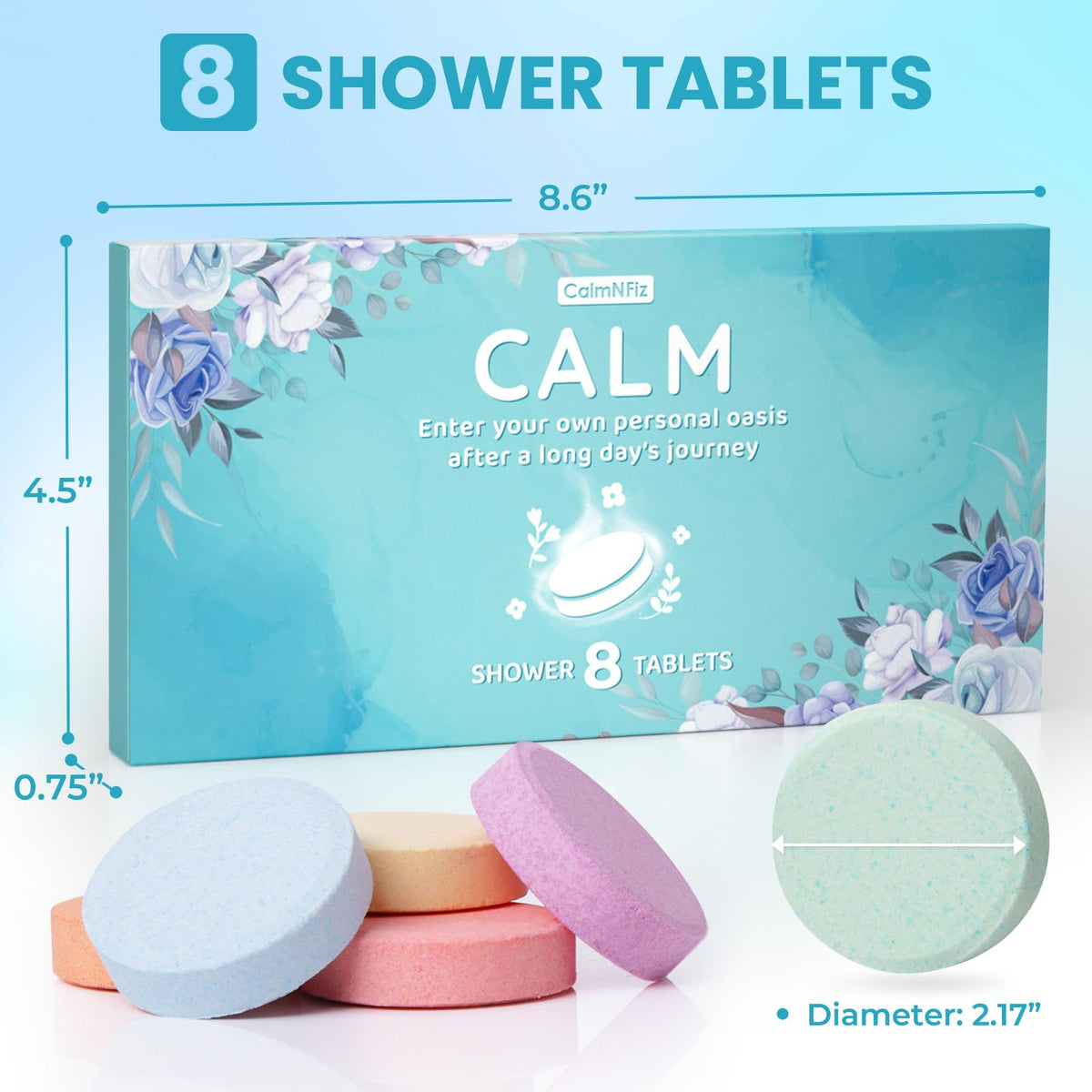 CalmNFiz Shower Steamers peppermint tablet close-up