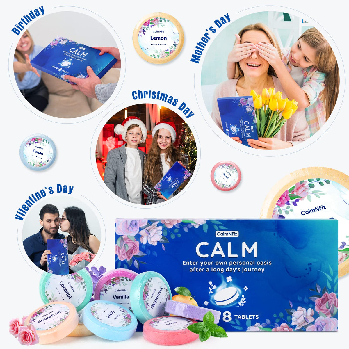 CalmNFiz Shower Steamers travel-ready set