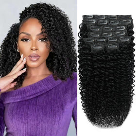 CALNESHIA 16 Inch Curly Clip In Extensions front view