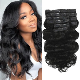 CALNESHIA Body Wave Clip In Hair Extensions 18 Inch Natural Black front view