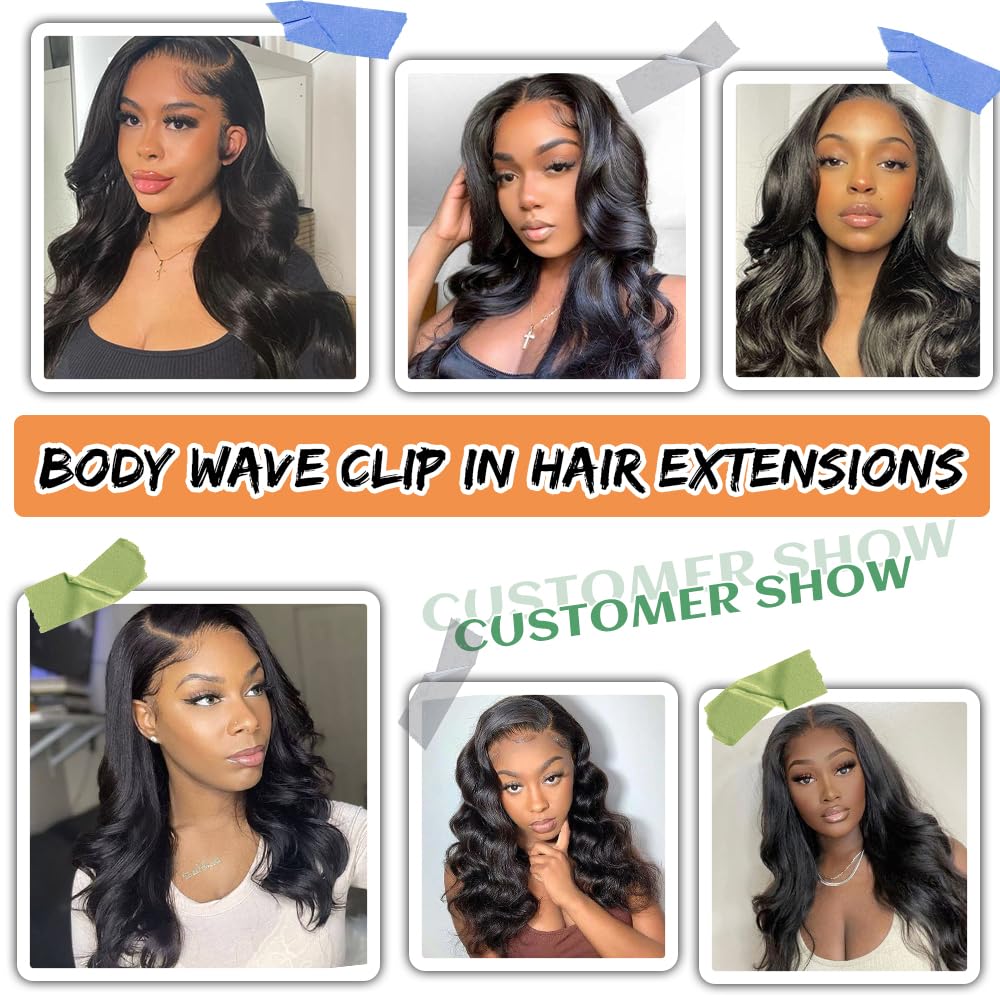 CALNESHIA Body Wave Clip In Hair Extensions natural black colour