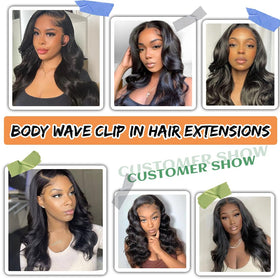 CALNESHIA Body Wave Clip In Hair Extensions natural black colour
