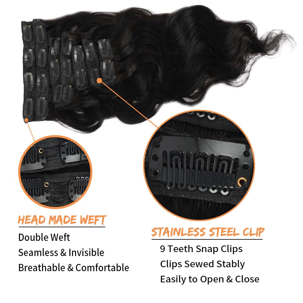CALNESHIA Body Wave Clip In Hair Extensions styled on a mannequin