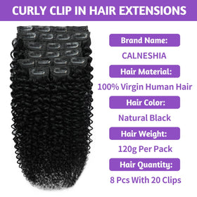 CALNESHIA Curly Clip In Extensions 18 inch packaging