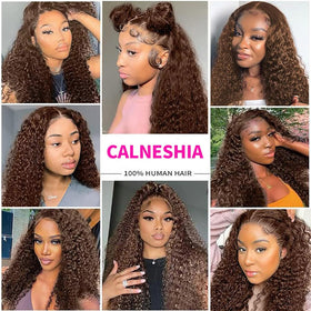 CALNESHIA Kinky Curly Clip Ins display with hair care products