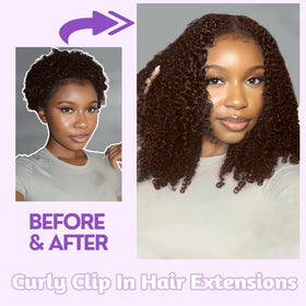 CALNESHIA Kinky Curly Clip Ins on model