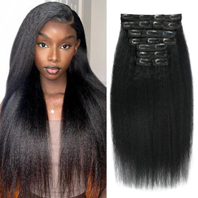 CALNESHIA Kinky Straight Clip In Hair Extensions 12 Inch front view