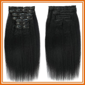 CALNESHIA Kinky Straight Clip In Hair Extensions on model