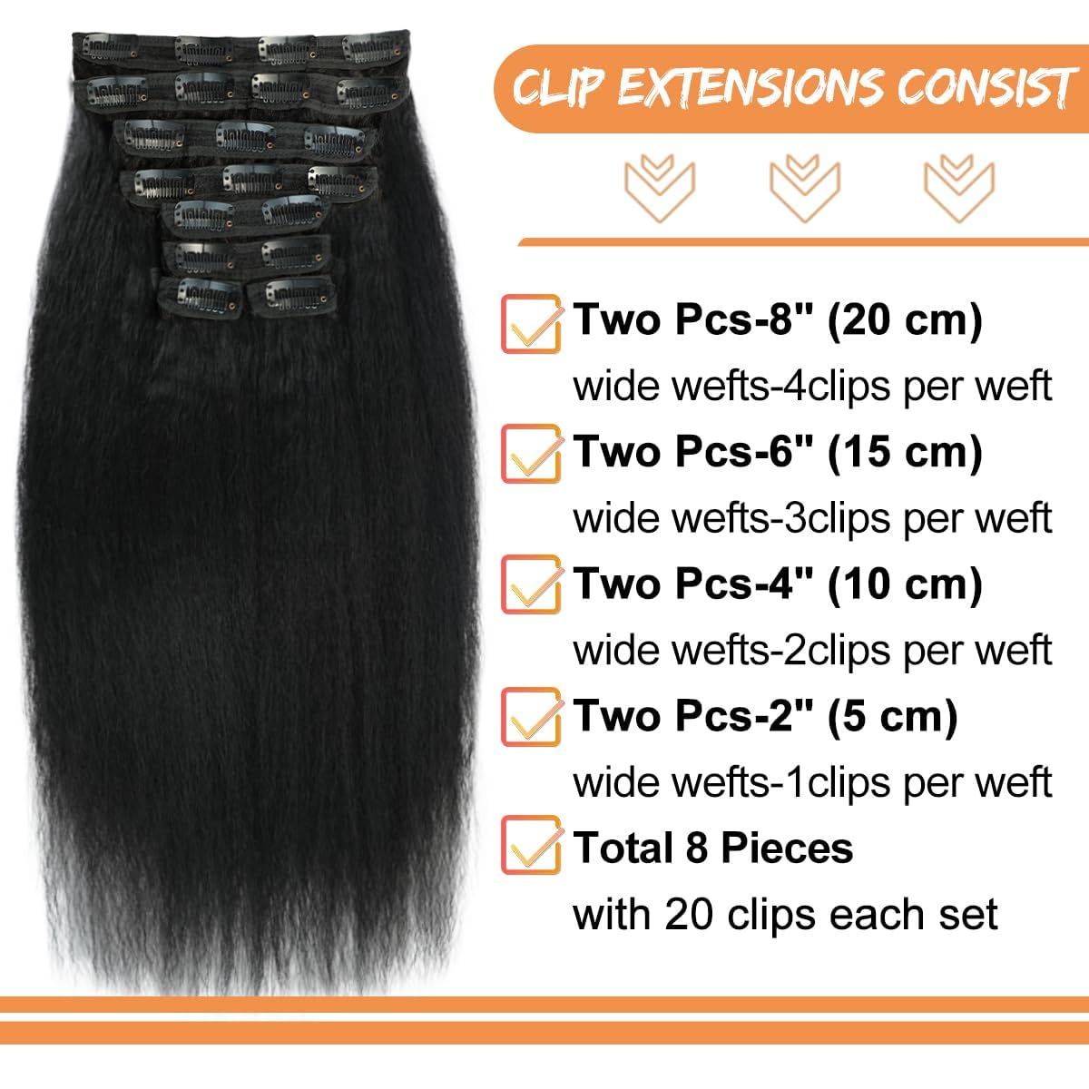 CALNESHIA Kinky Straight Clip In Hair Extensions packaging