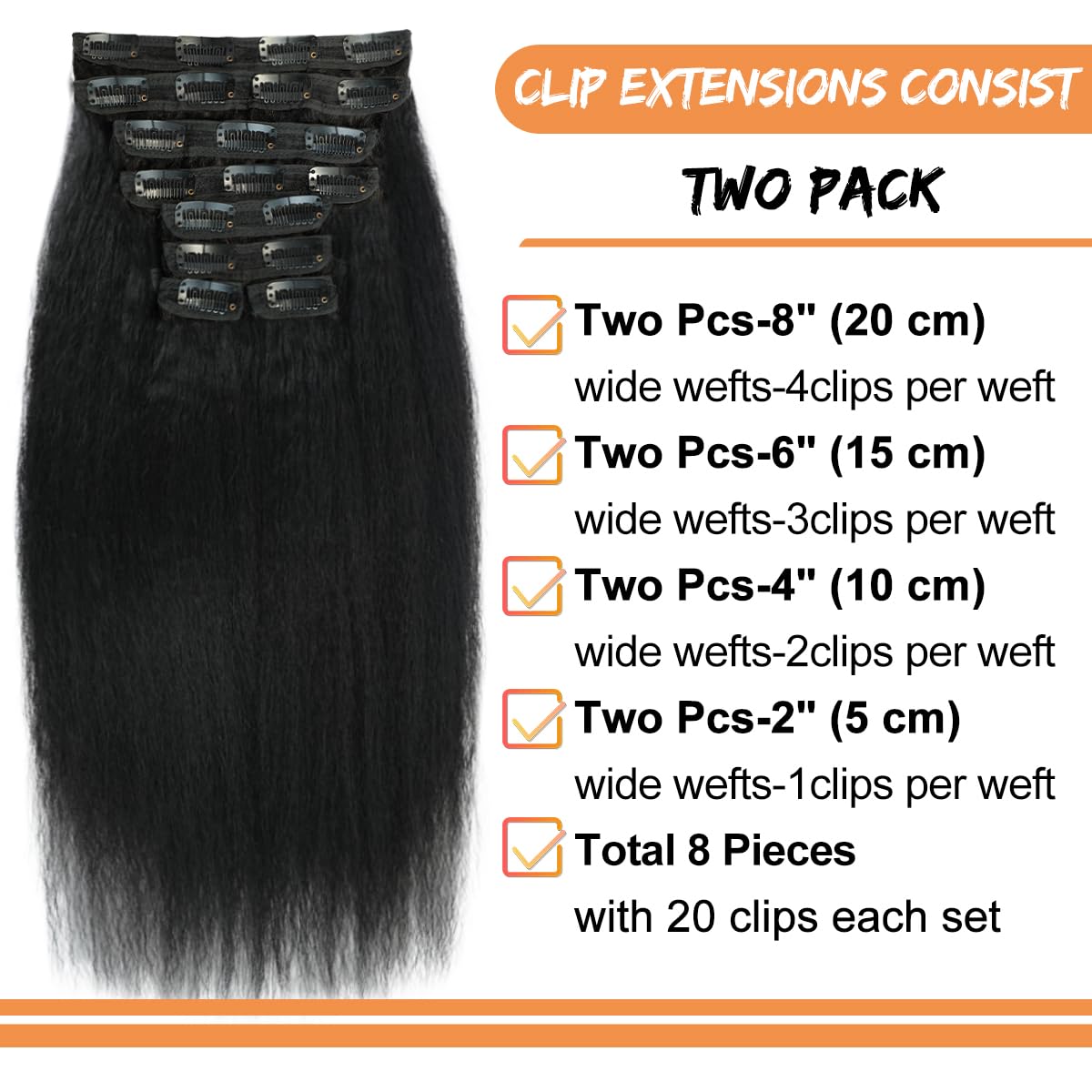 CALNESHIA Kinky Straight Clip Ins 18 Inch packaging