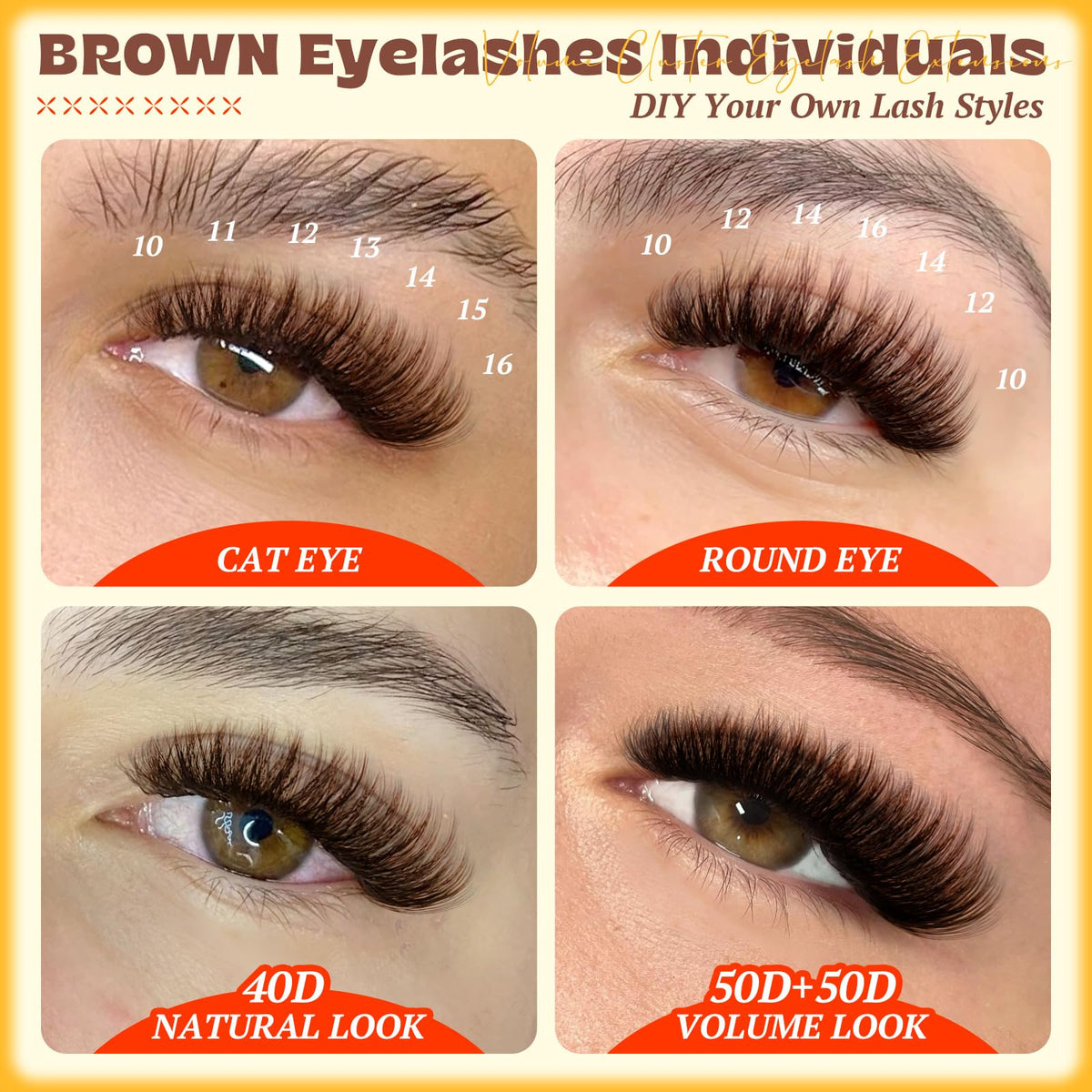 calphdiar Brown Lash Clusters 10-16mm length options