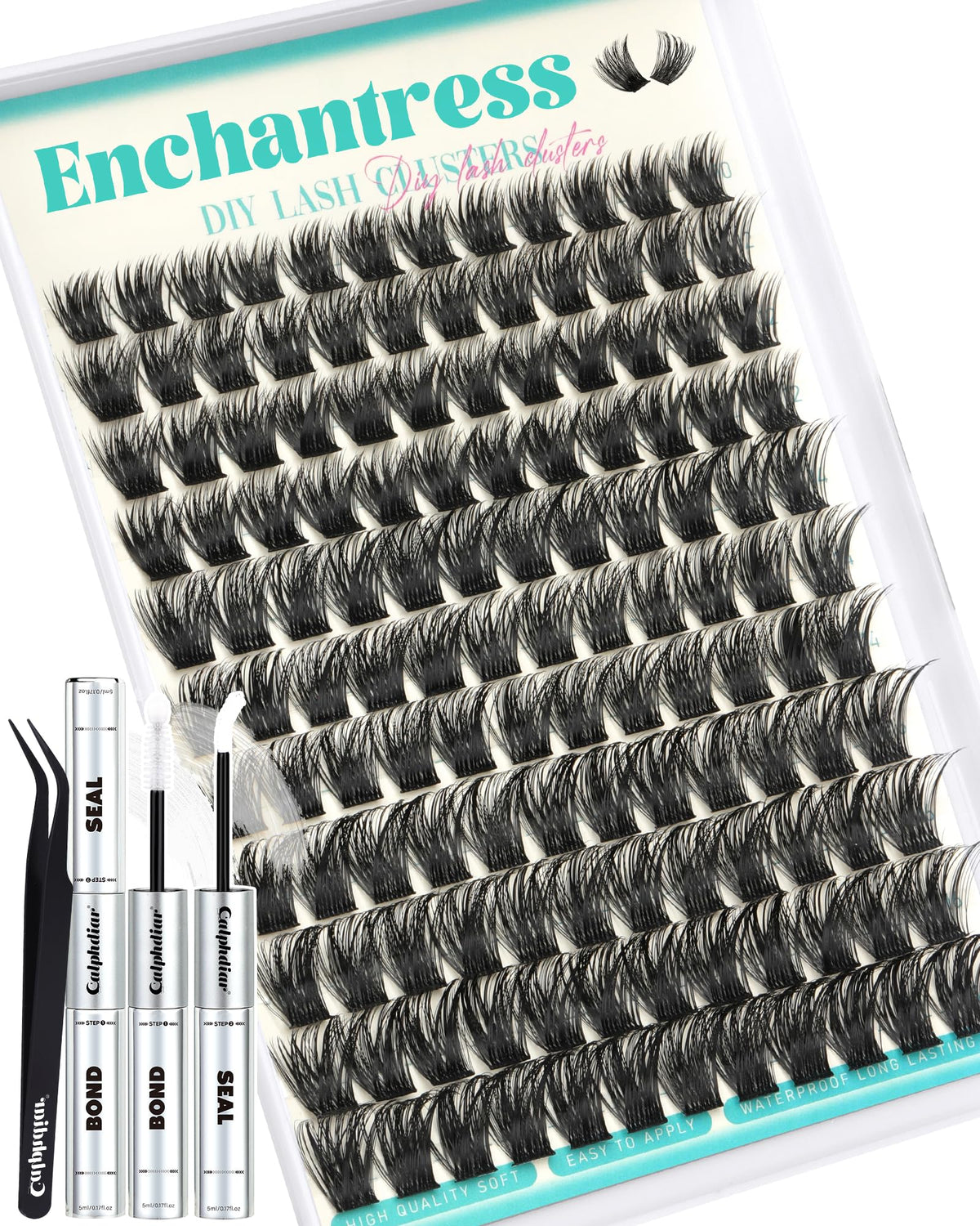 calphdiar Enchantress Lash Clusters Kit front view with various lash lengths